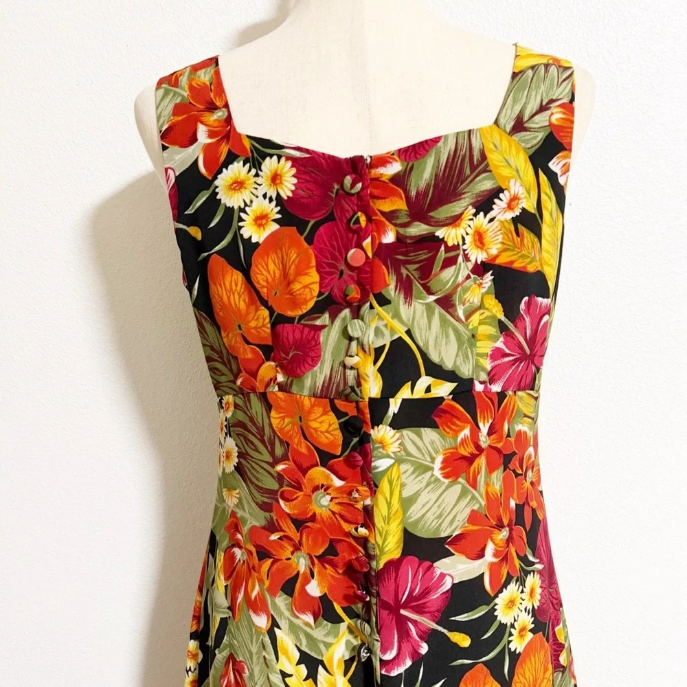Vintage Sag Harbor Tropical Floral Midi Dress